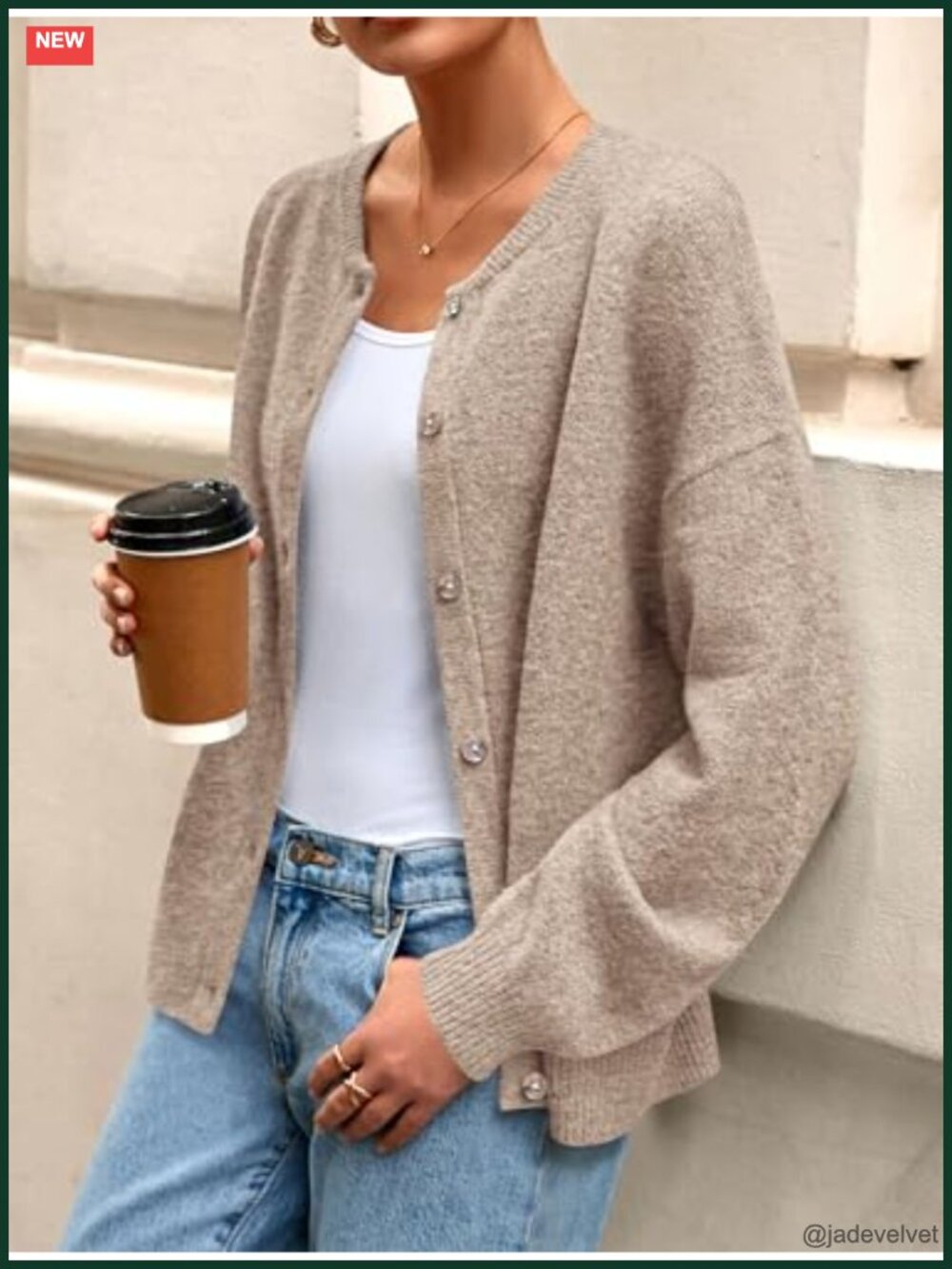 Lightweight Button Down Crewneck Loose Knit Cardigan Sweater - Picture 3 of 7